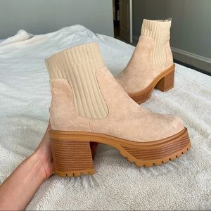 COPY - Platform sued tan booties with heel